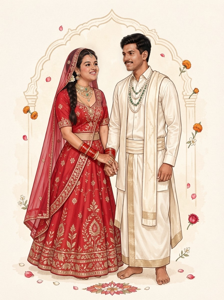 Anish & Viharika Wedding Portrait Illustration